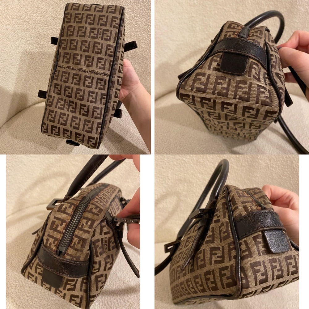 Fendi Zucchino Bauletto Shoulder Bag in Brown and Tan - Picture 9 of 13